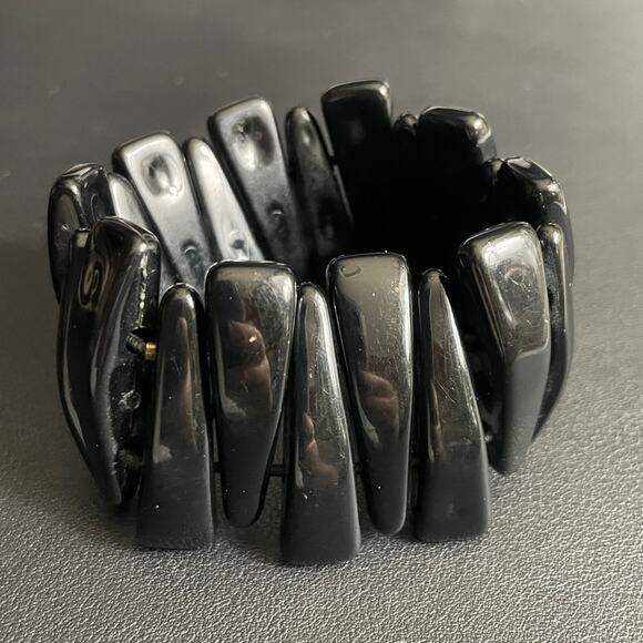 Vintage Acrylic Geometric Black Stretch Bracelet‎ Retro - Picture 1 of 5